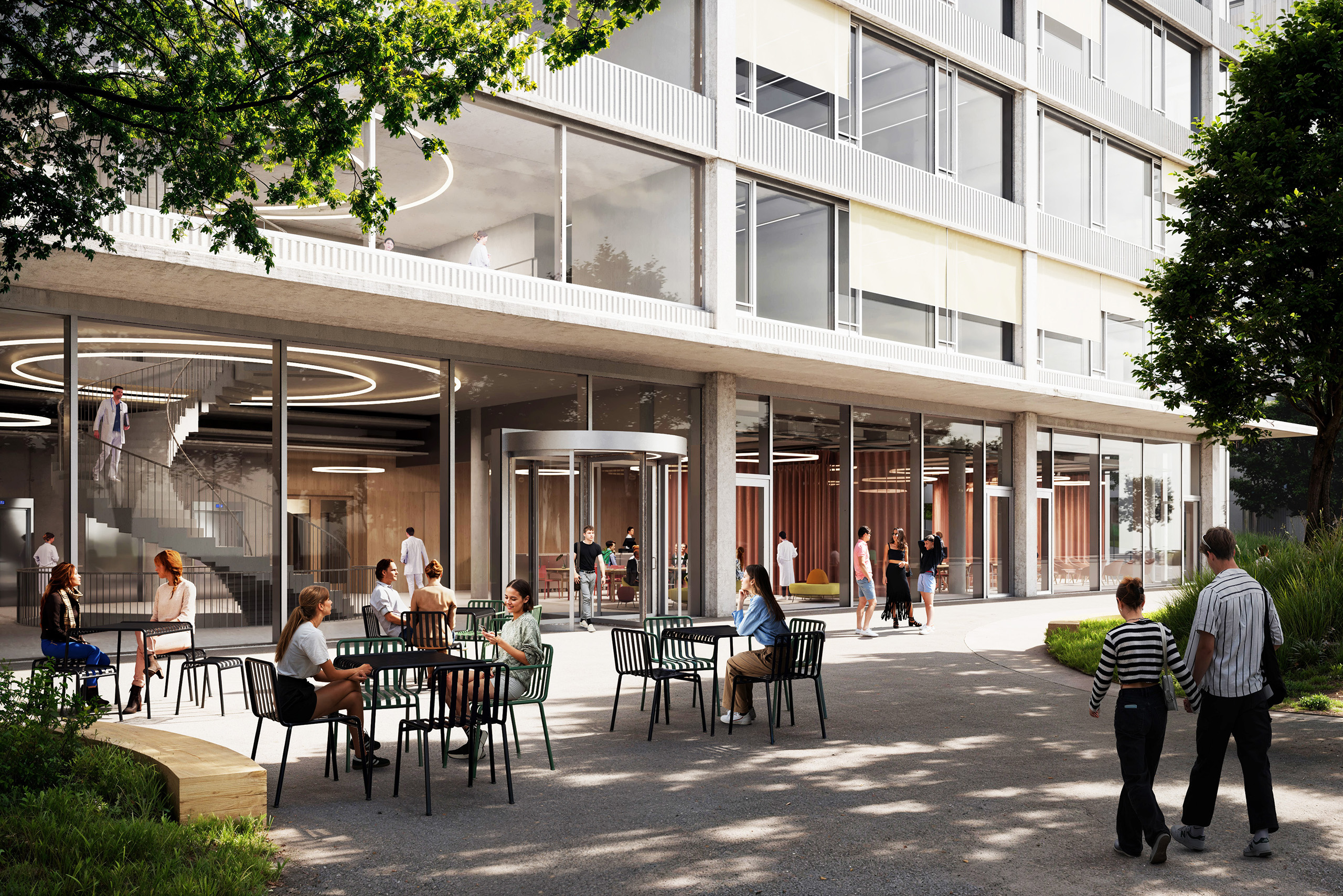 Neubau des Forschungs- und Ausbildungszentrums Medizin der Universität Bern in Bern. Bauherr: Bau- und Verkehrsdirektion des Kanton Bern, Amt für Grundstücke und Gebäude. Generalplaner: ARGE ARCHIPEL / ASTOC / GWJ / IAAG
